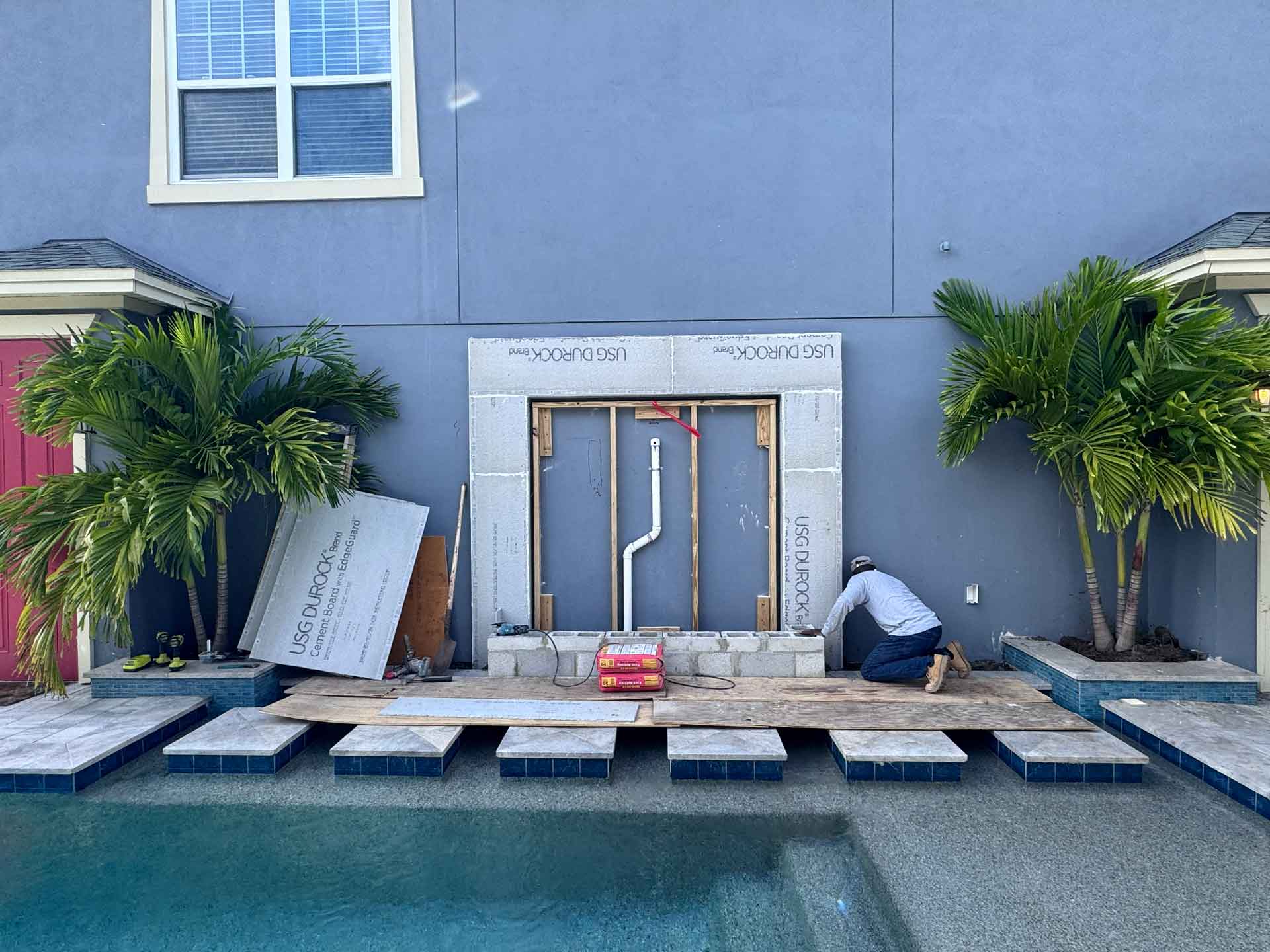 In-progress outdoor fountain installation by Dream Space Renovation LLC